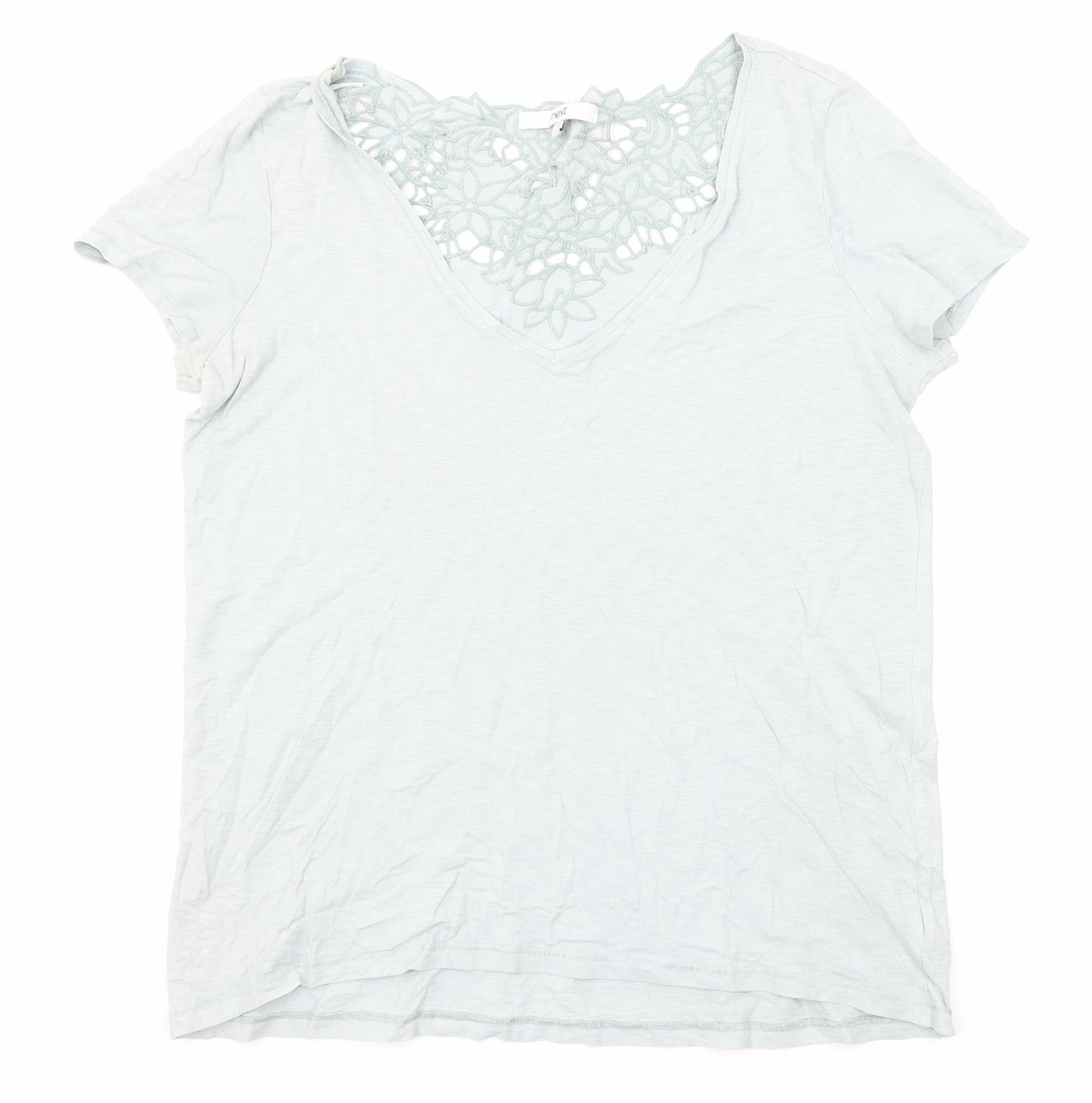 NEXT Womens Green Cotton Basic T-Shirt Size 12 V-Neck