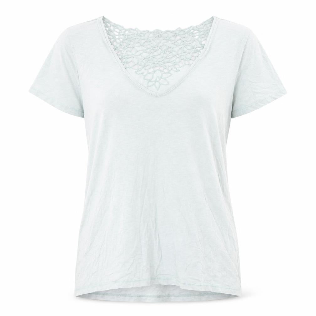 Front view of Next women’s green cotton basic t-shirt, size UK 12, v-neck