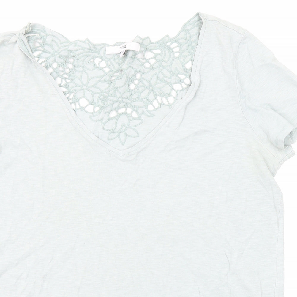 NEXT Womens Green Cotton Basic T-Shirt Size 12 V-Neck