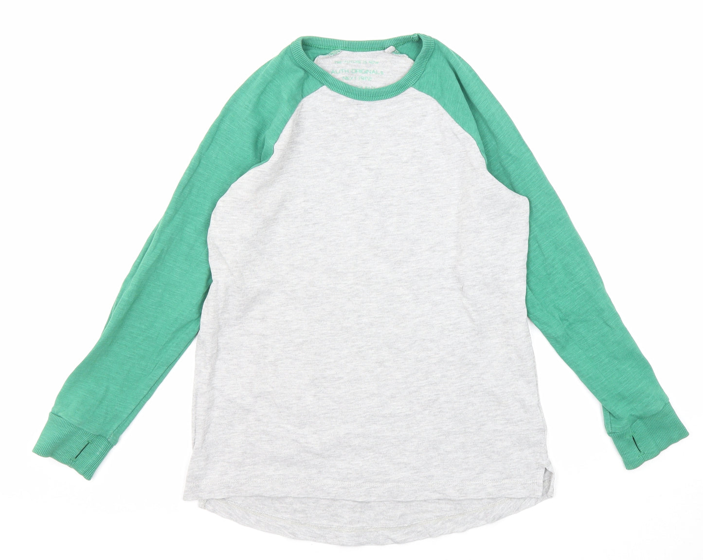 NEXT Boys Grey Colourblock Cotton Basic T-Shirt Size 8 Years Round Neck Pullover