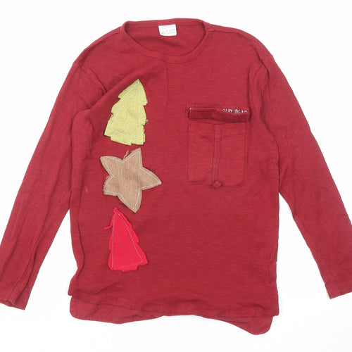 Zara Girls Red Cotton Basic T-Shirt Size 8 Years Round Neck Pullover