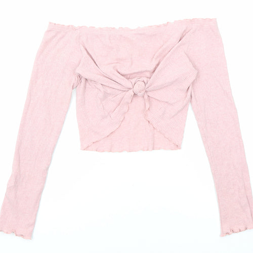 Divided by H&M Womens Pink Cotton Basic T-Shirt Size M Off the Shoulder