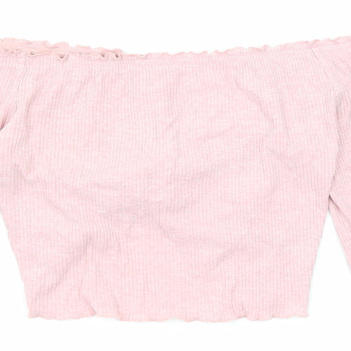 Divided by H&M Womens Pink Cotton Basic T-Shirt Size M Off the Shoulder