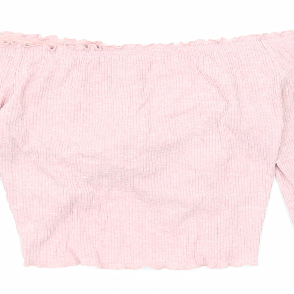 Divided by H&M Womens Pink Cotton Basic T-Shirt Size M Off the Shoulder