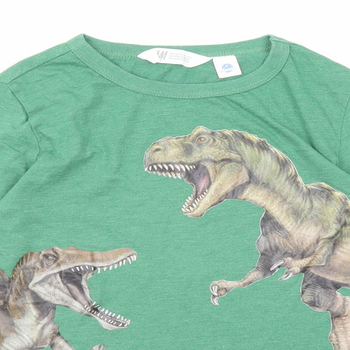 H&M Boys Green Cotton Basic T-Shirt Size 9-10 Years Round Neck Pullover - Jurassic World
