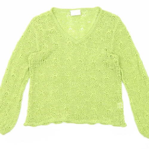 Off Shoot Womens Green Acrylic Basic Blouse Size M V-Neck