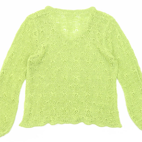 Off Shoot Womens Green Acrylic Basic Blouse Size M V-Neck