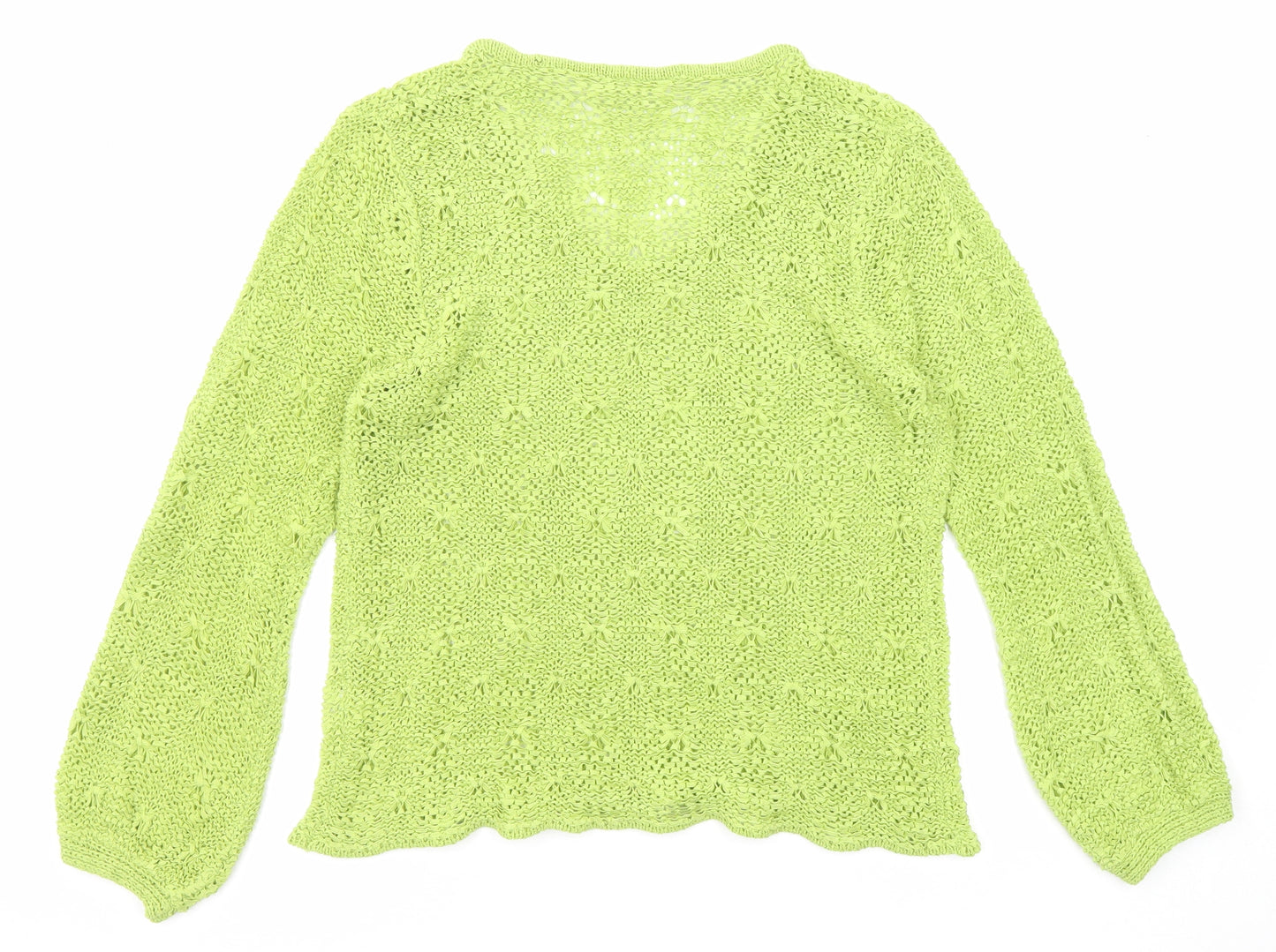 Off Shoot Womens Green Acrylic Basic Blouse Size M V-Neck