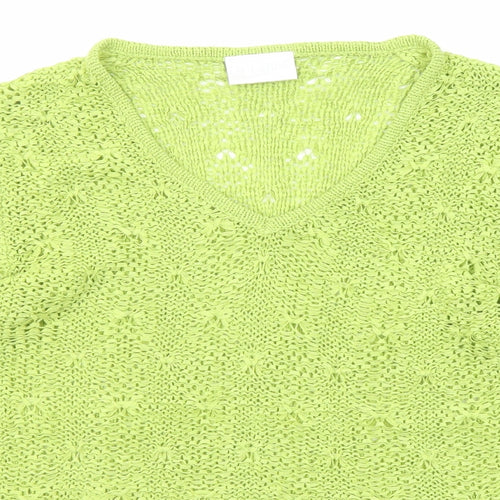 Off Shoot Womens Green Acrylic Basic Blouse Size M V-Neck