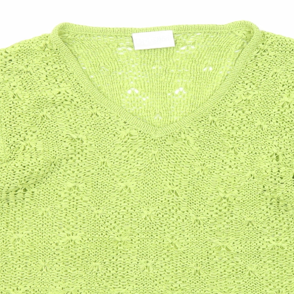 Off Shoot Womens Green Acrylic Basic Blouse Size M V-Neck