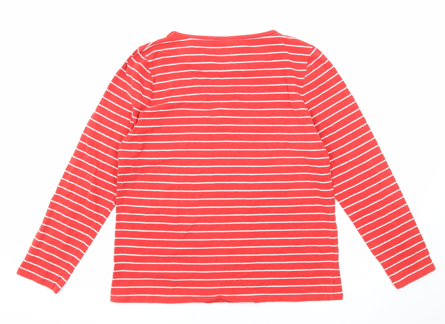 Laura Ashley Womens Red Striped Cotton Basic T-Shirt Size 14 Round Neck - Pinguin