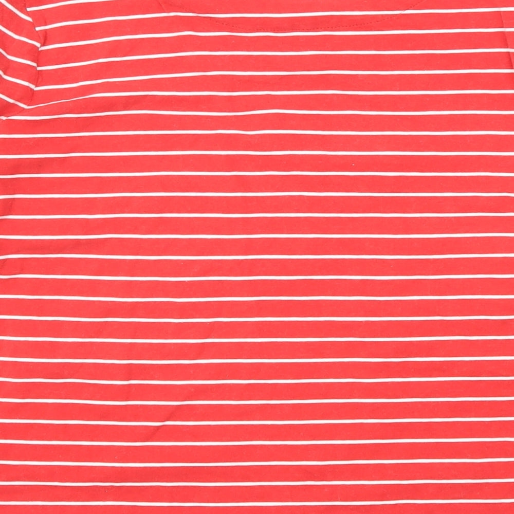 Laura Ashley Womens Red Striped Cotton Basic T-Shirt Size 14 Round Neck - Pinguin