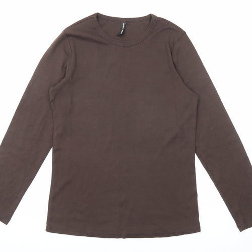 Marks and Spencer Womens Brown Cotton Basic T-Shirt Size 16 Round Neck