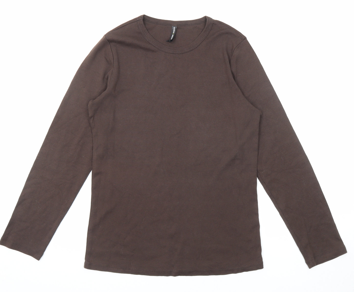 Marks and Spencer Womens Brown Cotton Basic T-Shirt Size 16 Round Neck