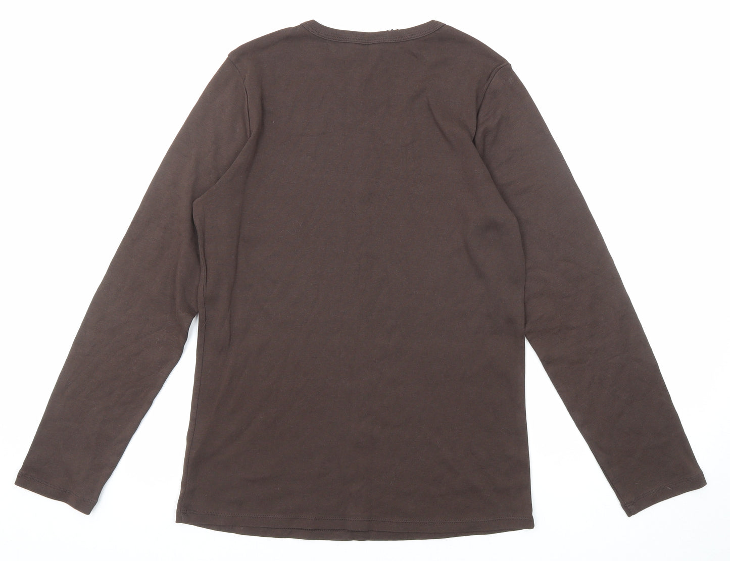 Marks and Spencer Womens Brown Cotton Basic T-Shirt Size 16 Round Neck