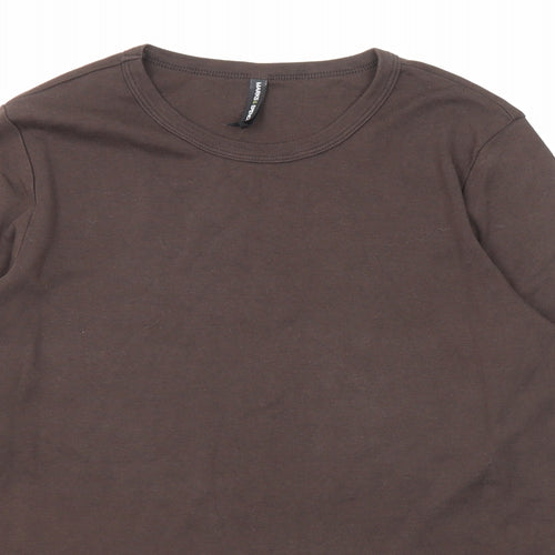 Marks and Spencer Womens Brown Cotton Basic T-Shirt Size 16 Round Neck