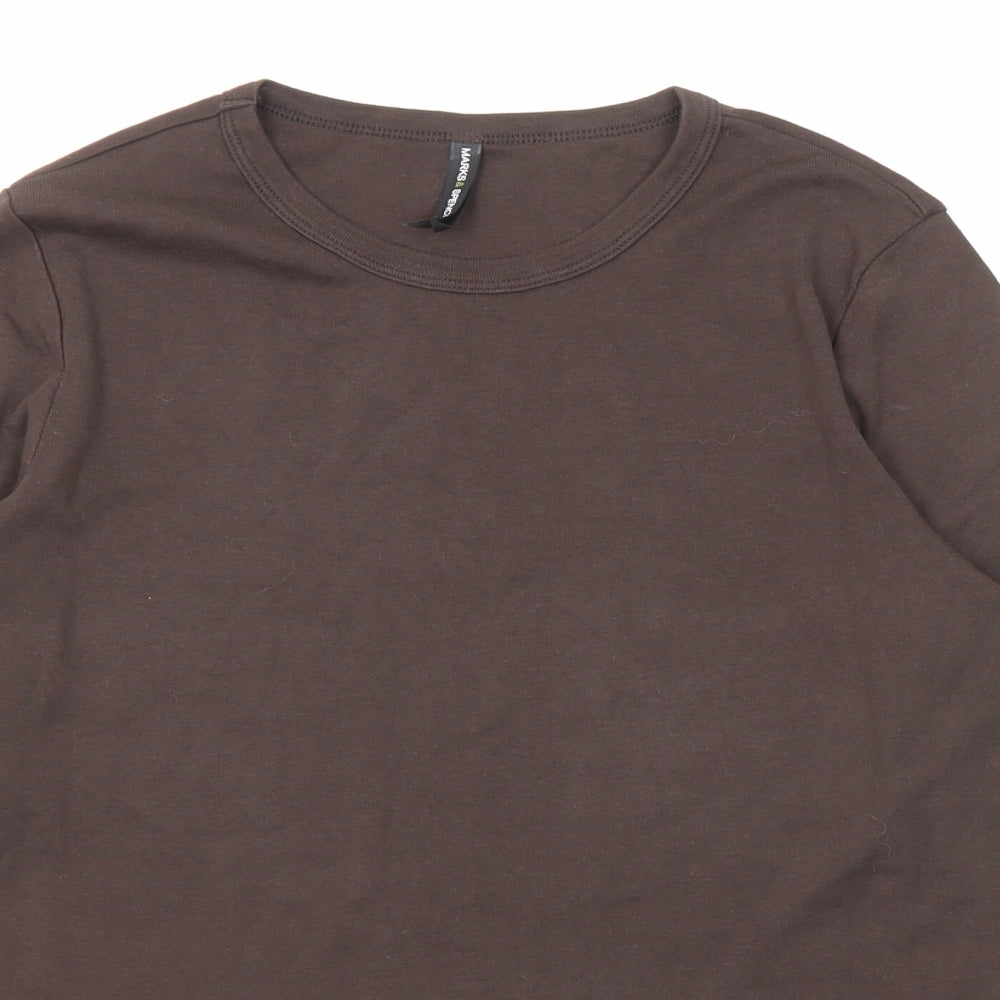 Marks and Spencer Womens Brown Cotton Basic T-Shirt Size 16 Round Neck