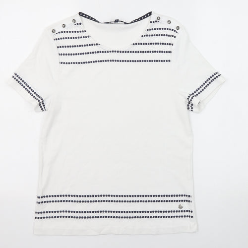 Maine New England Womens White Cotton Basic T-Shirt Size 14 Round Neck