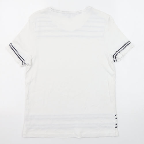 Maine New England Womens White Cotton Basic T-Shirt Size 14 Round Neck