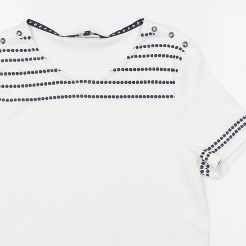 Maine New England Womens White Cotton Basic T-Shirt Size 14 Round Neck