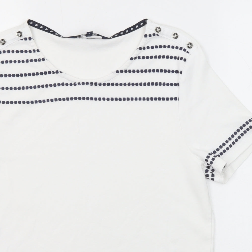 Maine New England Womens White Cotton Basic T-Shirt Size 14 Round Neck