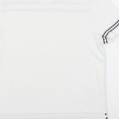 Maine New England Womens White Cotton Basic T-Shirt Size 14 Round Neck