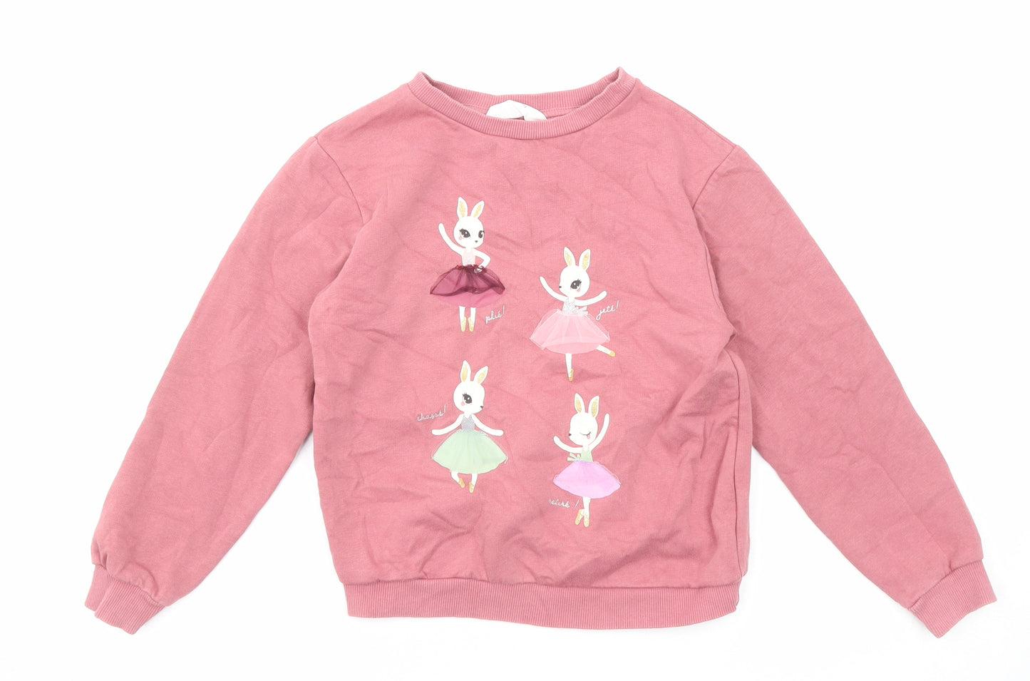 H&M Girls Pink Cotton Pullover Sweatshirt Size 6-7 Years Pullover - Rabbits Ballerinas, Age 6-8