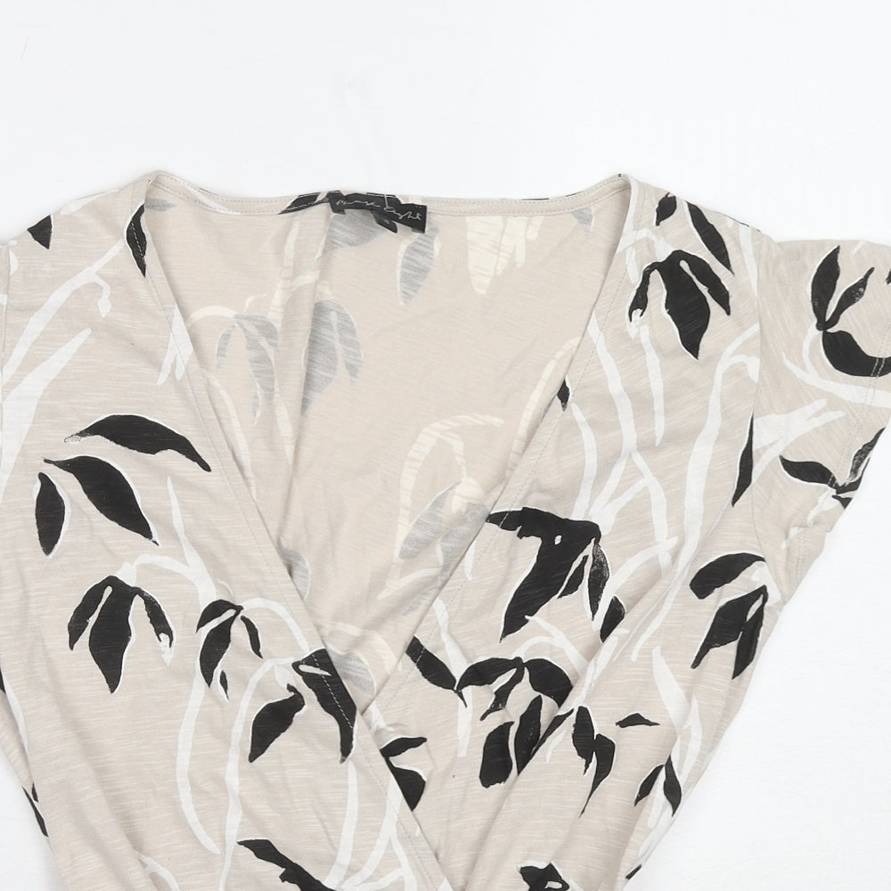 Phase Eight Womens Beige Geometric Cotton Wrap Blouse Size 12 V-Neck