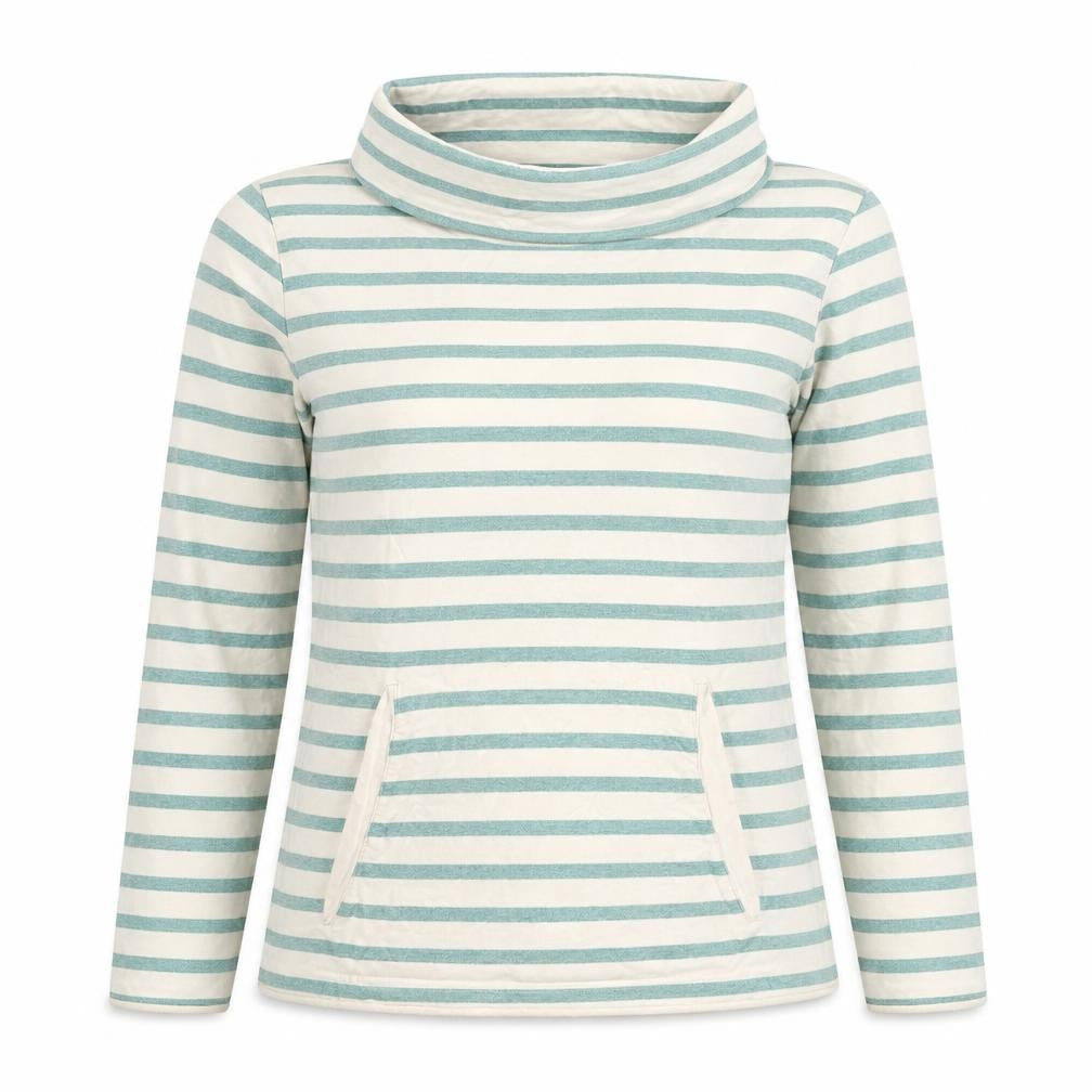 Front view of Crew Clothing Ivory Striped Cotton Pullover Sweatshirt, size 12, Pullover