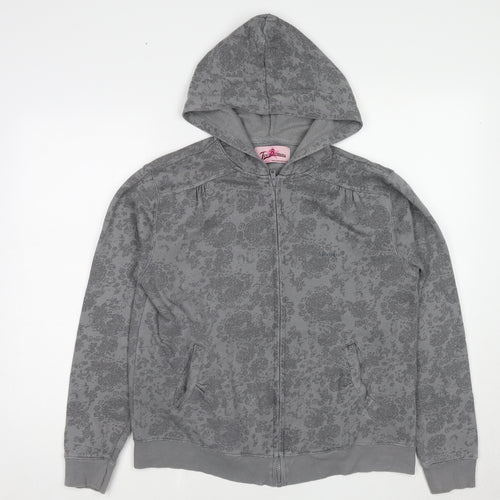 Joe Browns Womens Grey Geometric Cotton Full Zip Hoodie Size 14 Zip
