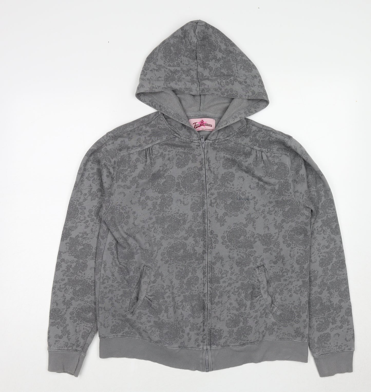 Joe Browns Womens Grey Geometric Cotton Full Zip Hoodie Size 14 Zip