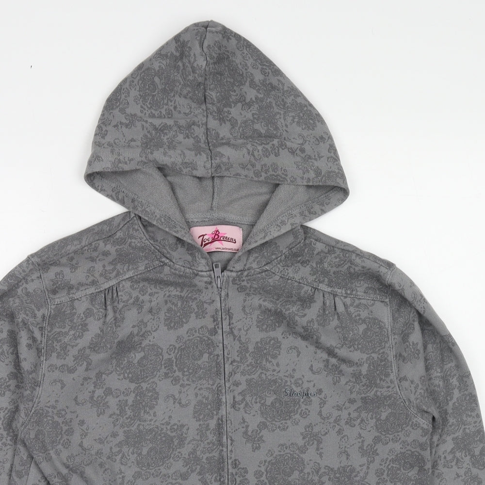 Joe Browns Womens Grey Geometric Cotton Full Zip Hoodie Size 14 Zip