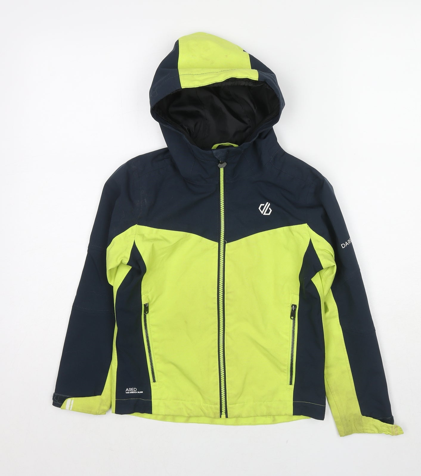 Dare 2B Boys Yellow Geometric Polyester Windbreaker Jacket Size 7-8 Years Zip - Hooded