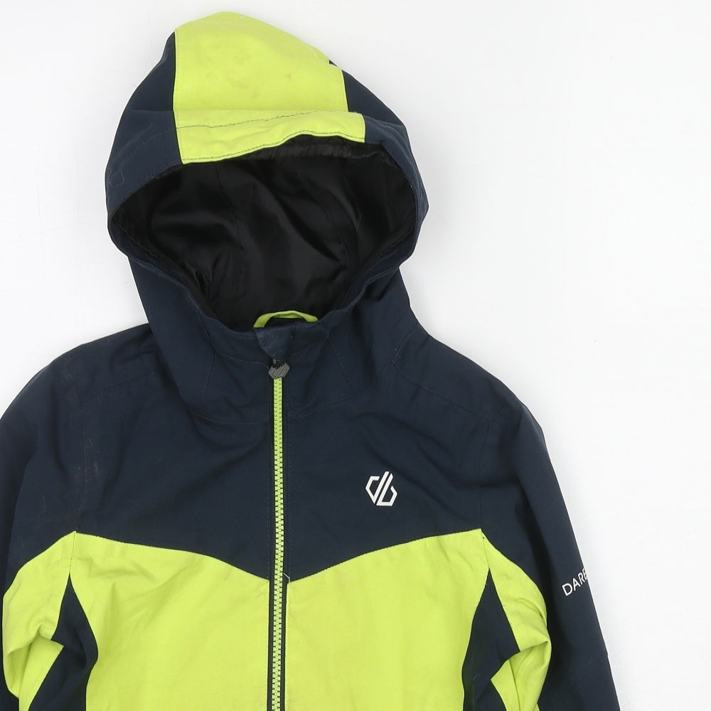 Dare 2B Boys Yellow Geometric Polyester Windbreaker Jacket Size 7-8 Years Zip - Hooded