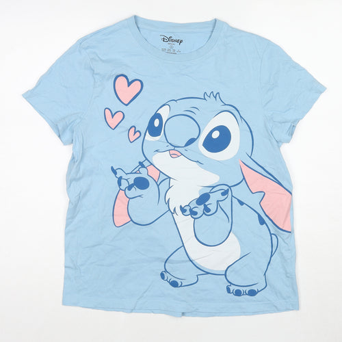 Disney Womens Blue Cotton Basic T-Shirt Size 10 Round Neck - Size 10-12, Stitch