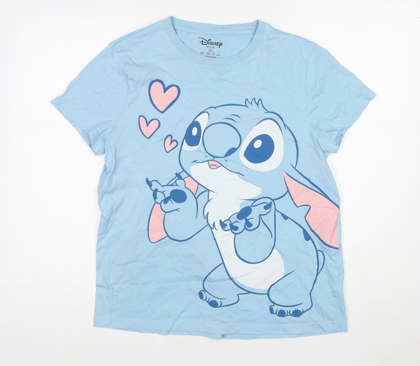 Disney Womens Blue Cotton Basic T-Shirt Size 10 Round Neck - Size 10-12, Stitch