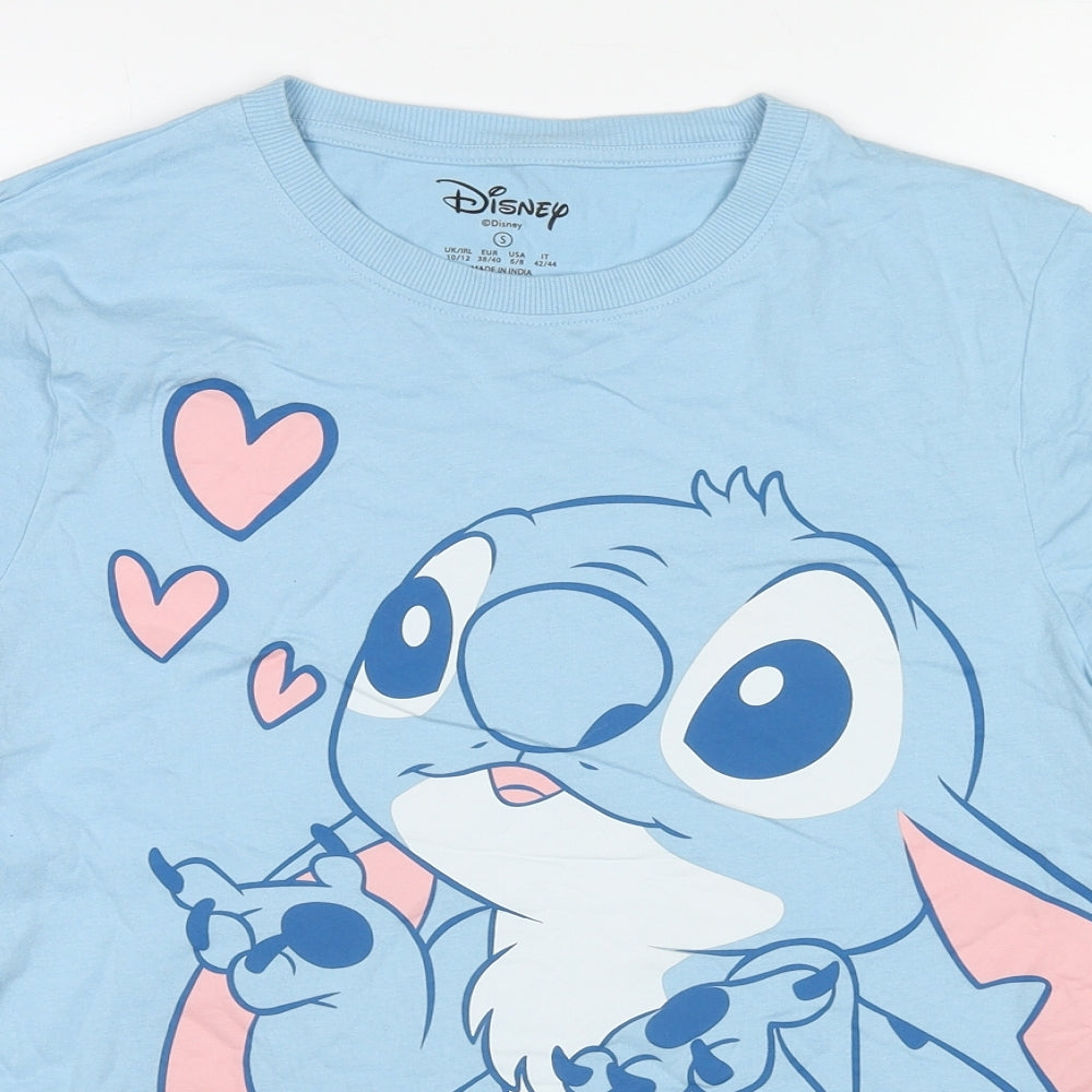 Disney Womens Blue Cotton Basic T-Shirt Size 10 Round Neck - Size 10-12, Stitch