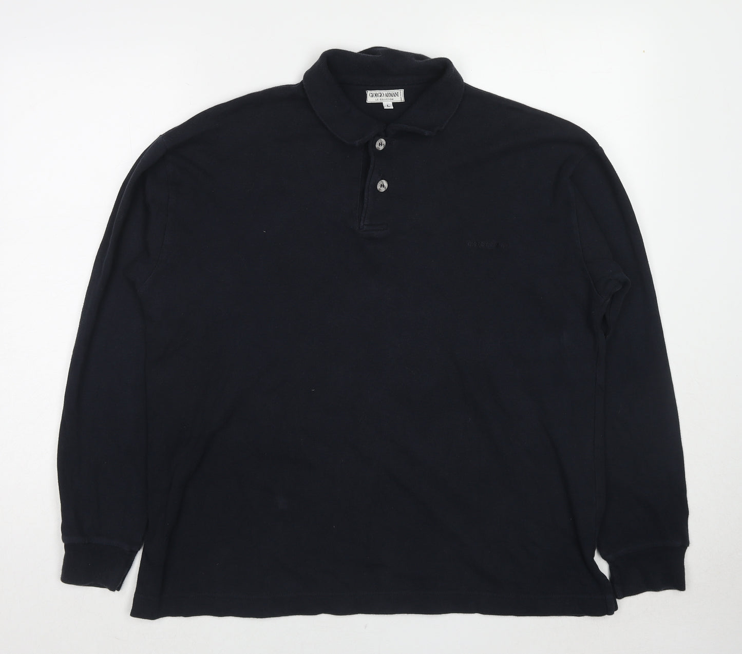 Giorgio Armani Mens Blue Cotton Polo Size L Collared Button