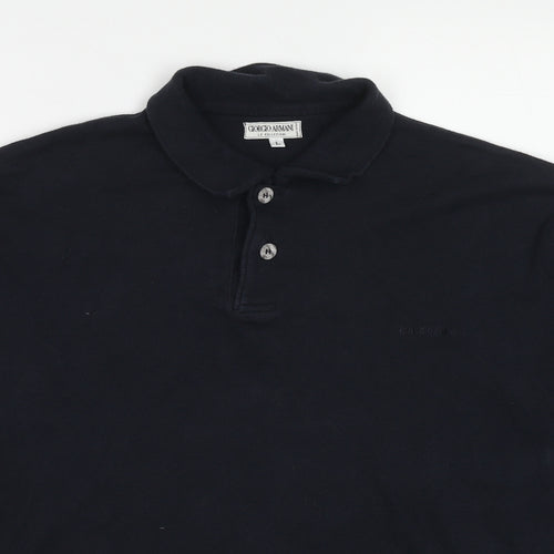 Giorgio Armani Mens Blue Cotton Polo Size L Collared Button