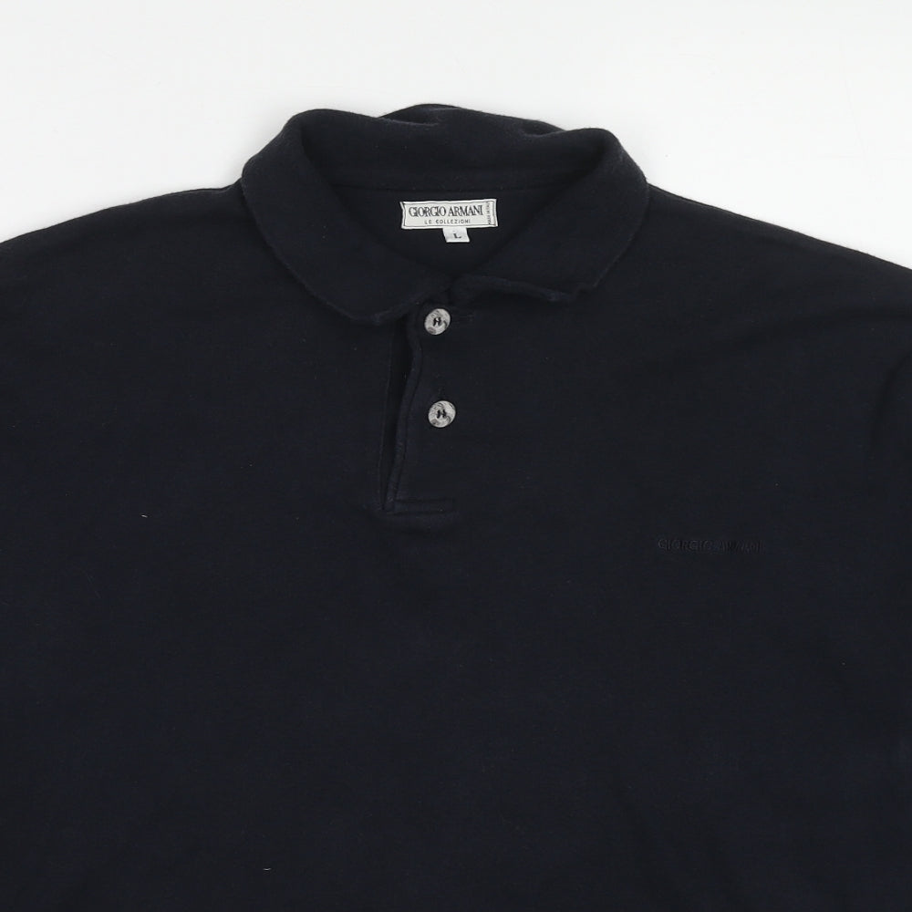 Giorgio Armani Mens Blue Cotton Polo Size L Collared Button