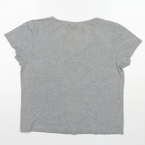 Maine Womens Grey Cotton Basic T-Shirt Size 14 V-Neck