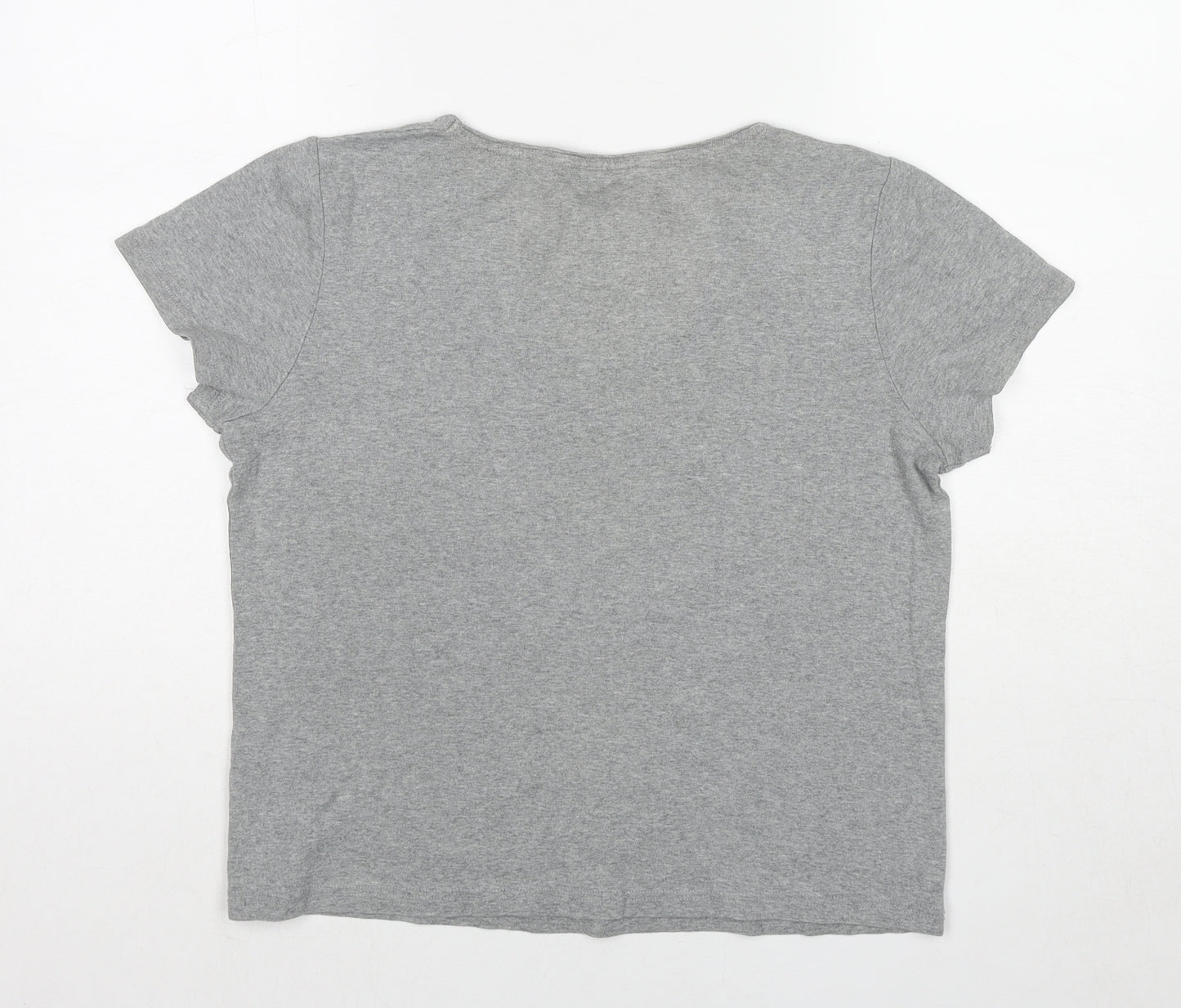 Maine Womens Grey Cotton Basic T-Shirt Size 14 V-Neck
