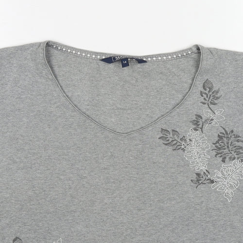 Maine Womens Grey Cotton Basic T-Shirt Size 14 V-Neck