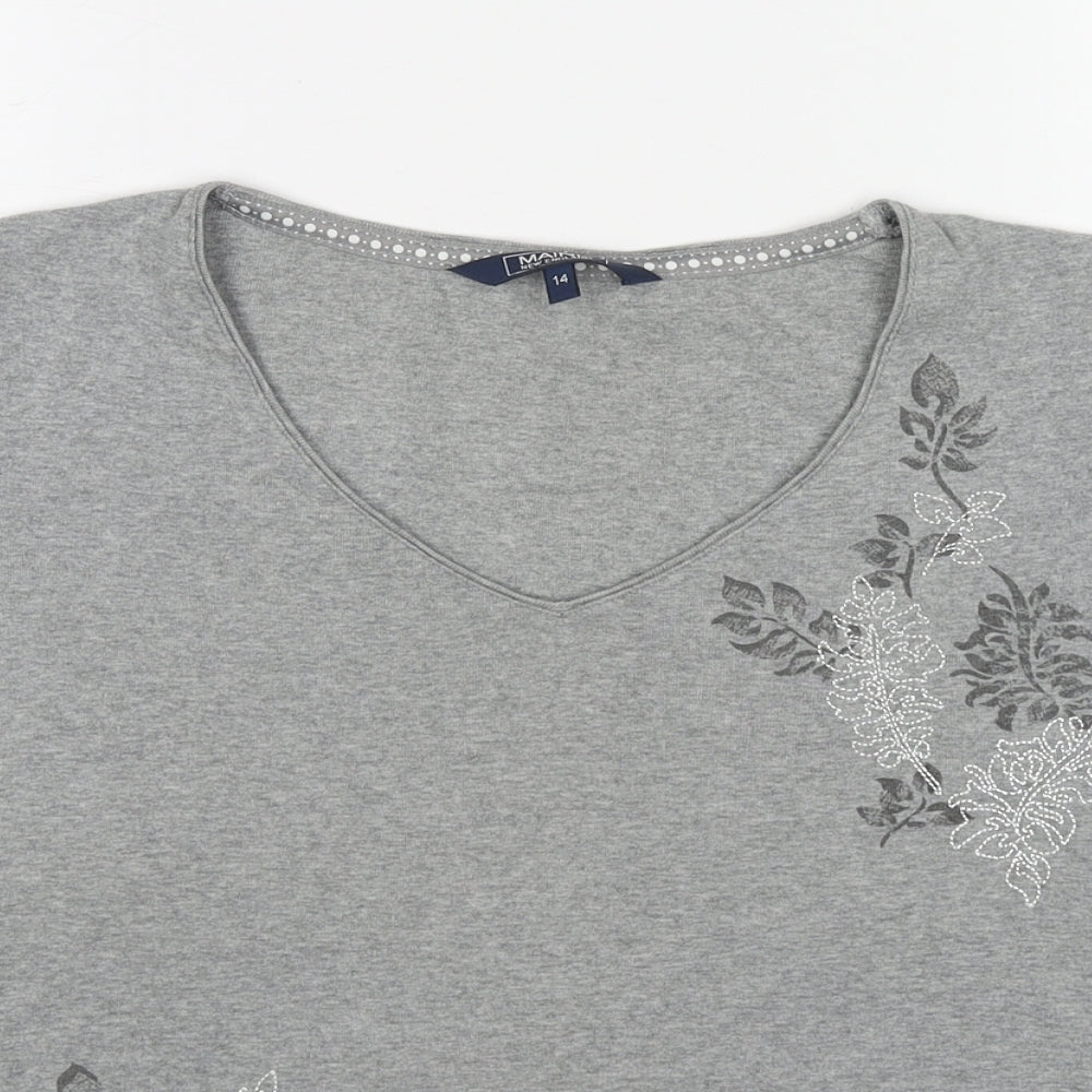 Maine Womens Grey Cotton Basic T-Shirt Size 14 V-Neck