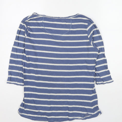 Fat Face Womens Blue Striped Cotton Basic Blouse Size 12 V-Neck