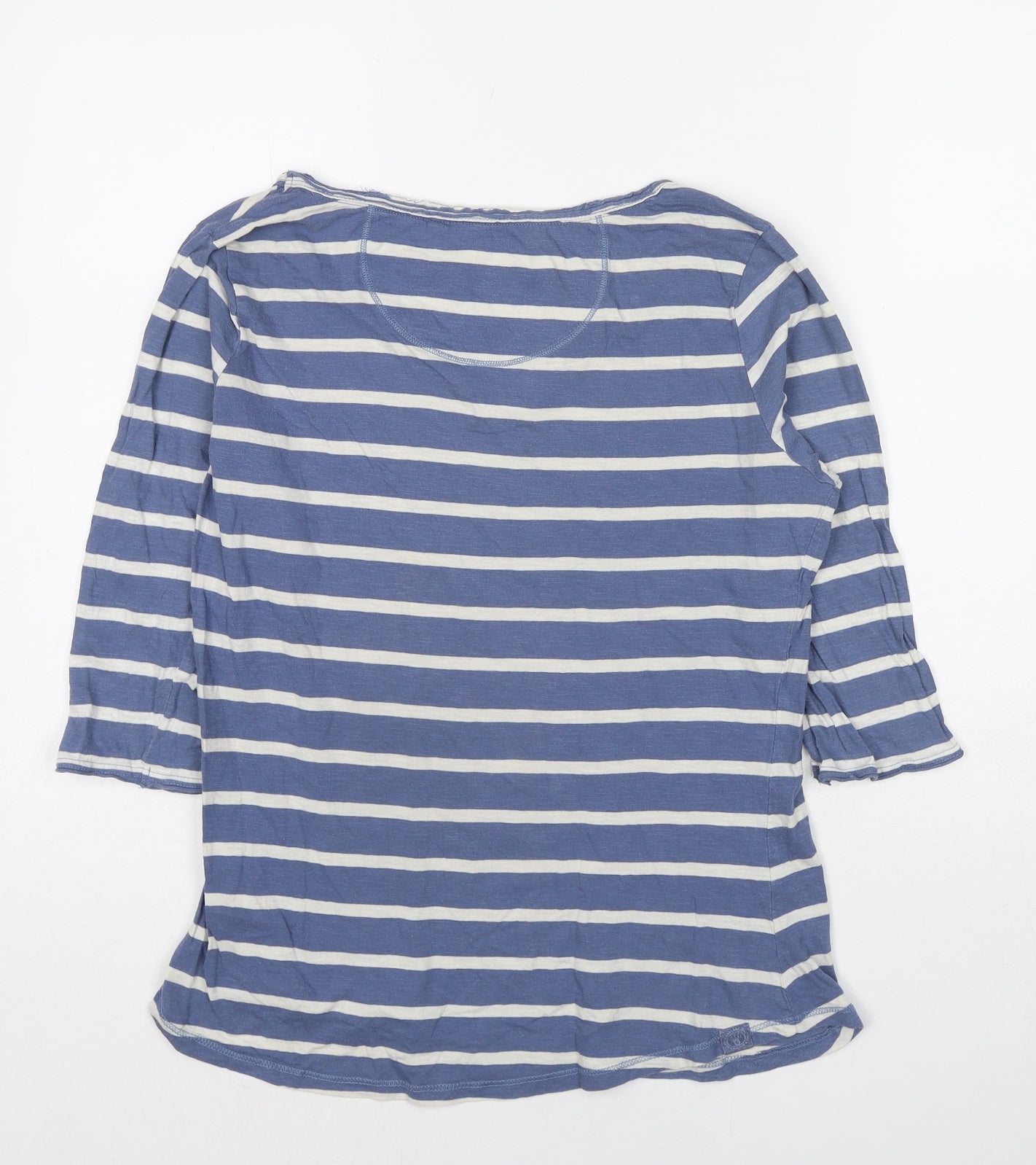 Fat Face Womens Blue Striped Cotton Basic Blouse Size 12 V-Neck