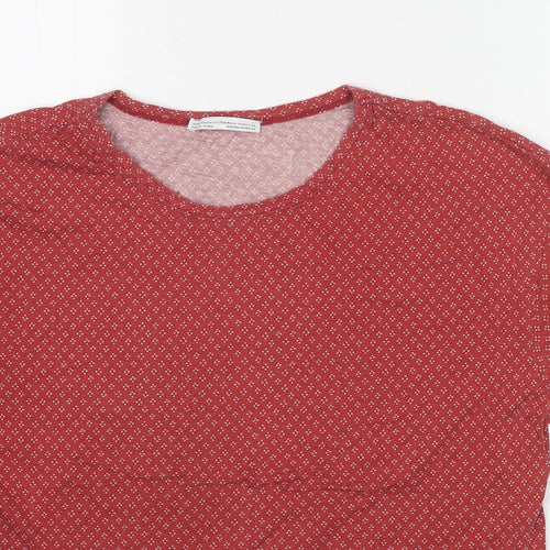 Zara Womens Red Geometric Cotton Basic T-Shirt Size M Round Neck