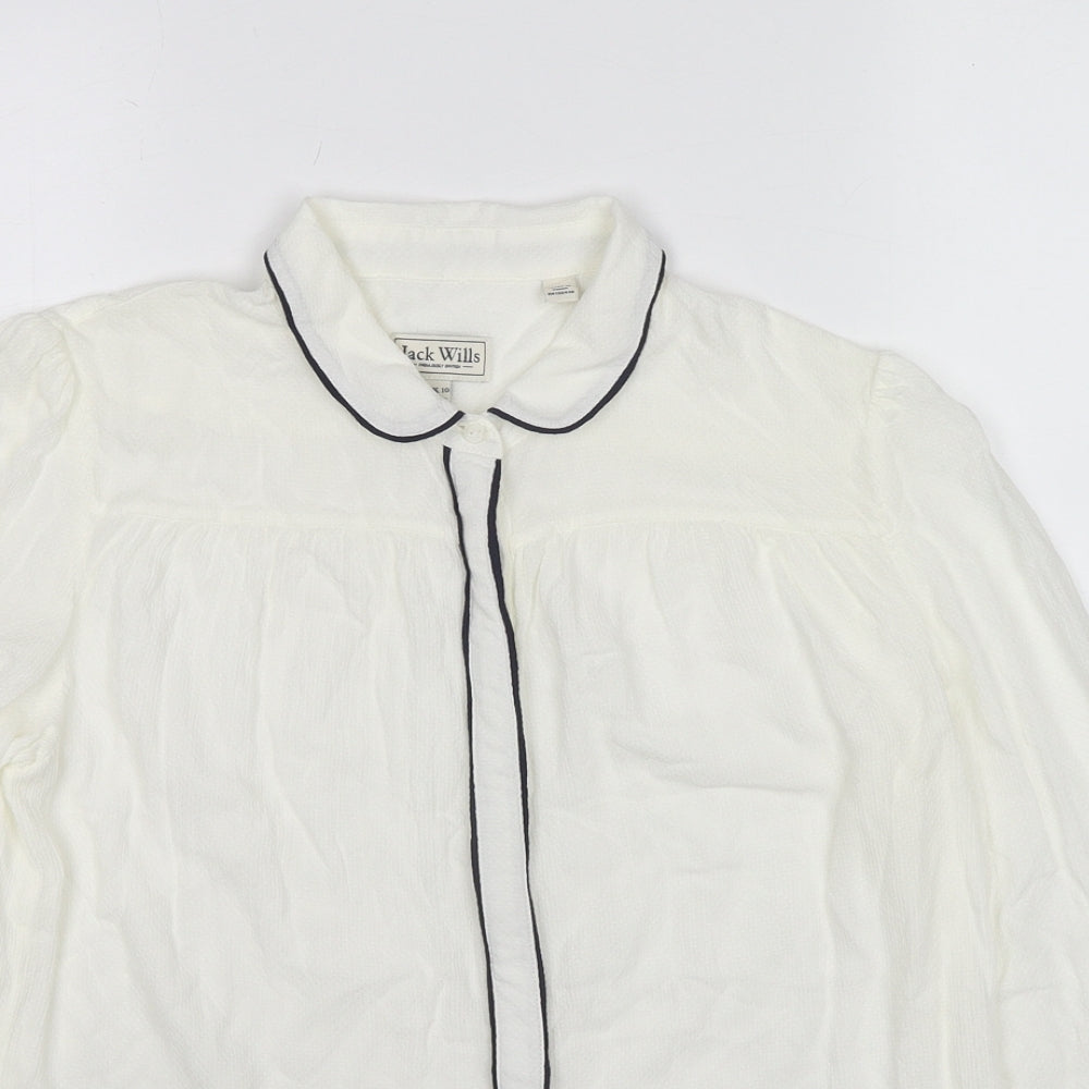 Jack Wills Womens White Cotton Basic Button-Up Size 10 Collared
