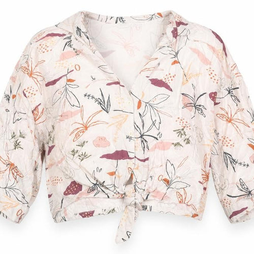 Pull&Bear Womens Ivory Geometric Viscose Cropped Button-Up Size S Collared