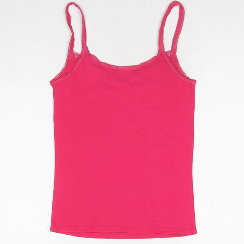 White Stuff Womens Pink Cotton Basic Tank Size 8 V-Neck - Lace Details